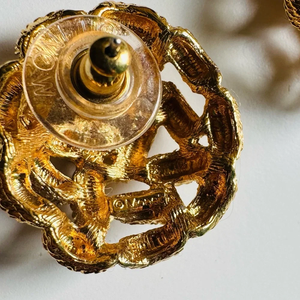 Vintage Monet Golden Weaved Pierced Earrings